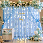 Baby Blue Backdrop Curtains with Lights String for Baby Shower Parties 2 Panels 5×10ft Sheer Tulle Backdrop, alternate view 5