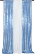 Baby Blue Sequin Backdrop Curtain, 2 Panels 2Ft x 8Ft Glitter Photography Background for Party Baby Shower