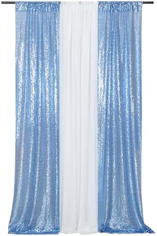 Baby Blue Sequin Backdrop Curtain, 2 Panels 2Ft x 8Ft Glitter Photography Background for Party Baby Shower