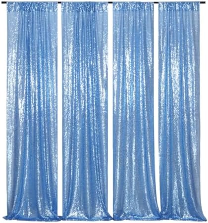 Baby Blue Sequin Backdrop Curtain, 2 Panels 2Ft x 8Ft Glitter Photography Background for Party Baby Shower, alternate view 3