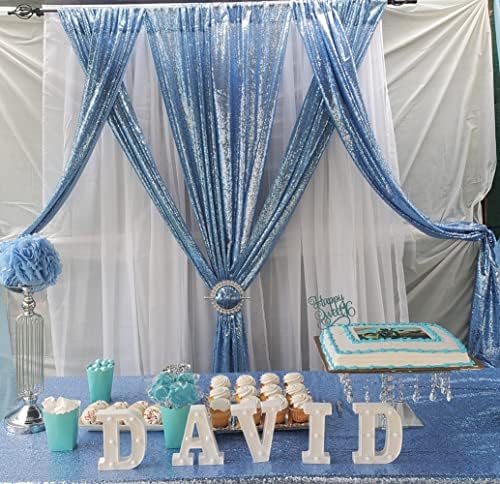 Baby Blue Sequin Backdrop Curtain, 2 Panels 2Ft x 8Ft Glitter Photography Background for Party Baby Shower, alternate view 5