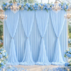 Baby Blue Tulle Backdrop Curtain for Parties Wedding,10ft x 10ft Wrinkle Free Curtain Backdrop,2 Layer Drapes