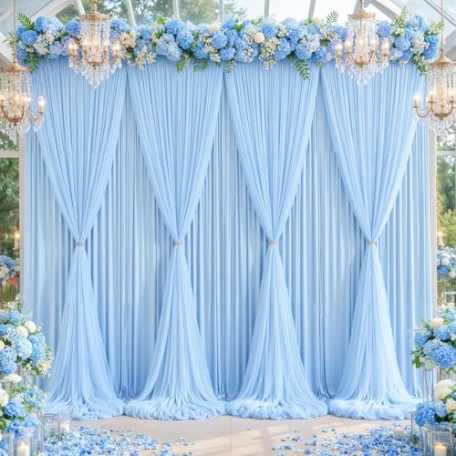 Baby Blue Tulle Backdrop Curtain for Parties Wedding,20ft x 10ft Wrinkle Free Curtain Backdrop,2 Layer Drapes
