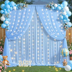 Baby Blue Tulle Backdrop Curtain for Parties Wedding,20ft x 10ft Wrinkle Free Curtain Backdrop,2 Layer Drapes, alternate view