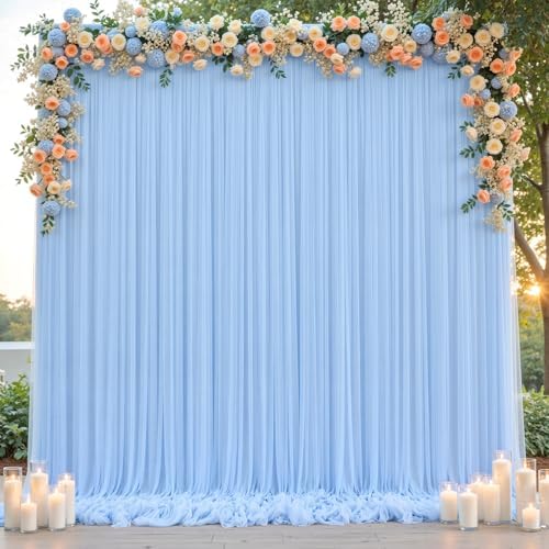 Baby Blue Tulle Backdrop Curtain for Parties Wedding,20ft x 10ft Wrinkle Free Curtain Backdrop,2 Layer Drapes, alternate view