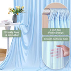 Baby Blue Tulle Backdrop Curtain for Parties Wedding,20ft x 10ft Wrinkle Free Curtain Backdrop,2 Layer Drapes, alternate view