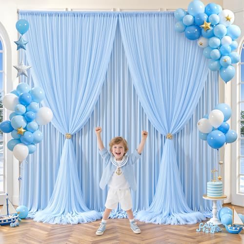 Baby Blue Tulle Backdrop Curtain for Parties Wedding,20ft x 10ft Wrinkle Free Curtain Backdrop,2 Layer Drapes, alternate view