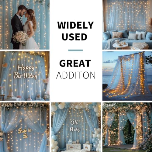Baby Blue Tulle Backdrop Curtain with Lights for Decor, 10x10FT in 10x10FT, alternate view 2