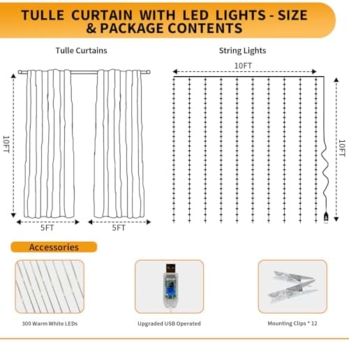Baby Blue Tulle Backdrop Curtain with Lights for Decor, 10x10FT in 10x10FT, alternate view 3