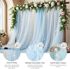 Baby Blue Tulle Backdrop Curtain with String Lights, 10x8ft Sheer Blue Backdrop Curtain for Photography, alternate view 2