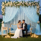 Baby Blue Tulle Backdrop Curtain with String Lights, 10x8ft Sheer Blue Backdrop Curtain for Photography, alternate view 6