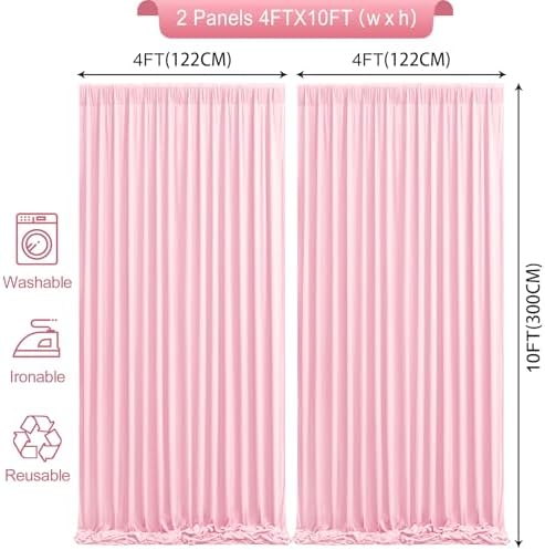 Baby Pink Backdrop Curtains 8 x 10 ft for Photo Background Wrinkle-Free in W4' x H10'(2 panels) in Baby Pink, alternate view