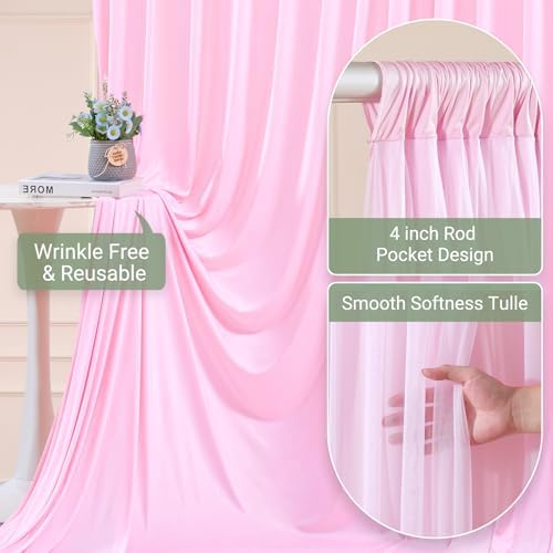 Baby Pink Tulle Backdrop Curtain for Parties Wedding,30ft x 10ft Wrinkle Free Curtain Backdrop,2 Layer Drapes, alternate view