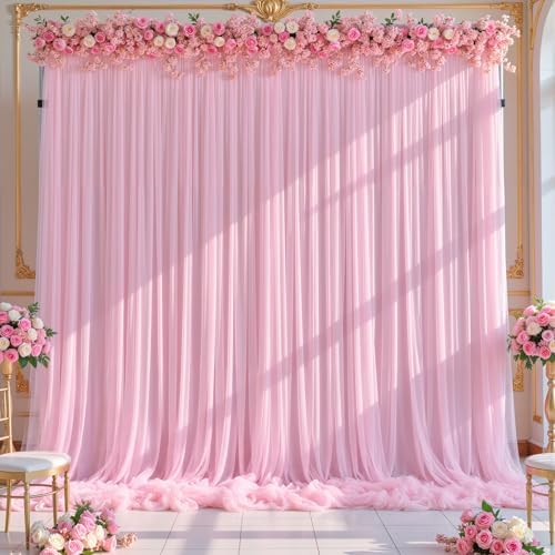 Baby Pink Tulle Backdrop Curtain for Wedding Parties,10ft x 10ft Wrinkle Free Curtain Backdrop,2 Layer Drapes, alternate view