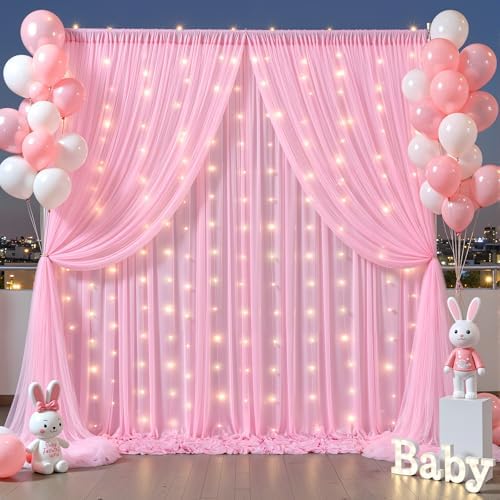 Baby Pink Tulle Backdrop Curtain for Wedding Parties,10ft x 10ft Wrinkle Free Curtain Backdrop,2 Layer Drapes, alternate view