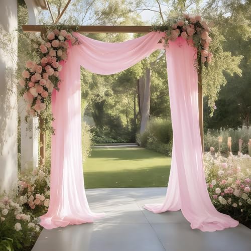 Baby Pink Wedding Arch Draping Fabric Sheer Curtain Drapes 4 Panels | 20 ft Extra Long Shimmery Backdrop, alternate view 3