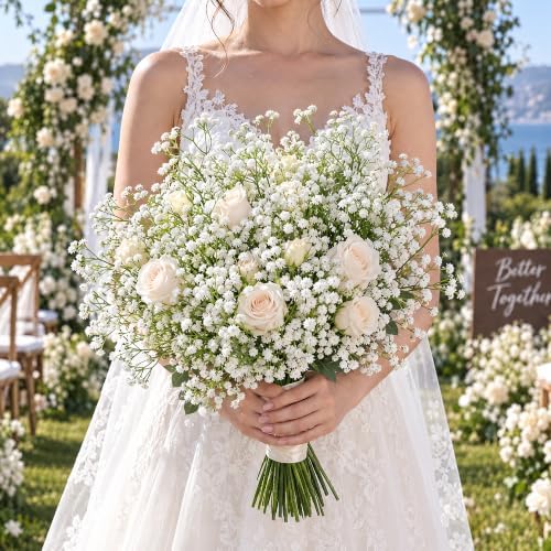 Babys Breath Artificial Flowers, 30 pcs White Flowers Artificial Real Touch Faux Flowers Bouquet Look Real Fake, alternate