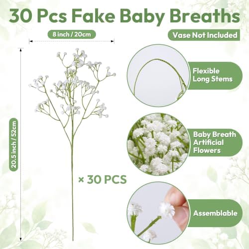 Babys Breath Artificial Flowers, 30 pcs White Flowers Artificial Real Touch Faux Flowers Bouquet Look Real Fake, alternate