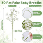 Babys Breath Artificial Flowers, 30 pcs White Flowers Artificial Real Touch Faux Flowers Bouquet Look Real Fake, alternate