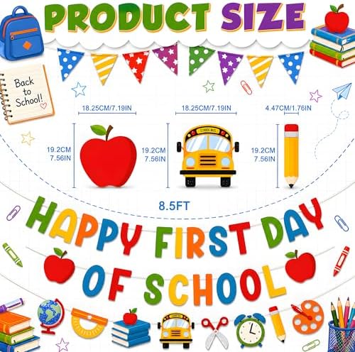 Back to School Decorations - Happy First Day of School Banner Sign Decor for Indoor Outdoor | Back To School, alternate view