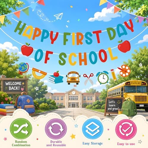 Back to School Decorations - Happy First Day of School Banner Sign Decor for Indoor Outdoor | Back To School, alternate view