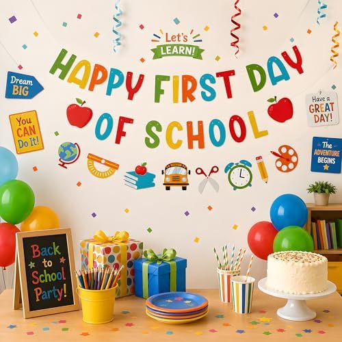 Back to School Decorations - Happy First Day of School Banner Sign Decor for Indoor Outdoor | Back To School, alternate view