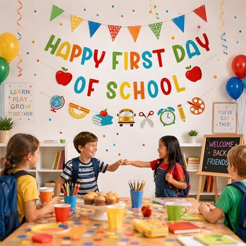 Back to School Decorations - Happy First Day of School Banner Sign Decor for Indoor Outdoor | Back To School, alternate view