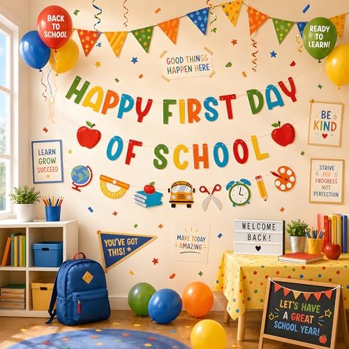 Back to School Decorations - Happy First Day of School Banner Sign Decor for Indoor Outdoor | Back To School, alternate view