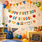 Back to School Decorations - Happy First Day of School Banner Sign Decor for Indoor Outdoor | Back To School, alternate view