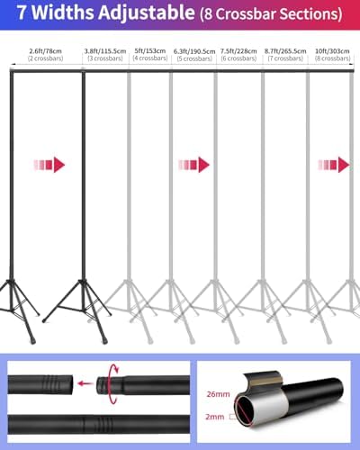 Backdrop Stand 10 x 8 Ft (WxH), 7 Widths Adjustable Background Stand in 10 x 8 Ft, alternate view 2