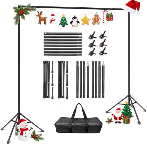 Backdrop Stand 10x7ft(WxH)- 7 Widths Photo Studio Adjustable Background Stand Support kit with Clamps, Carrying