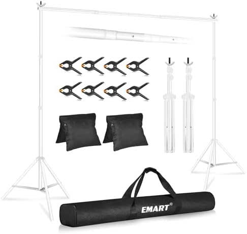Backdrop Stand 10x7ft(WxH) Photo Studio Adjustable Background Stand Support kit with 2 Crossbars, 8 Clamps, 2