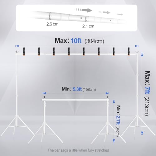 Backdrop Stand 10x7ft(WxH) Photo Studio Adjustable Background Stand Support kit with 2 Crossbars, 8 Clamps, 2, alternate view
