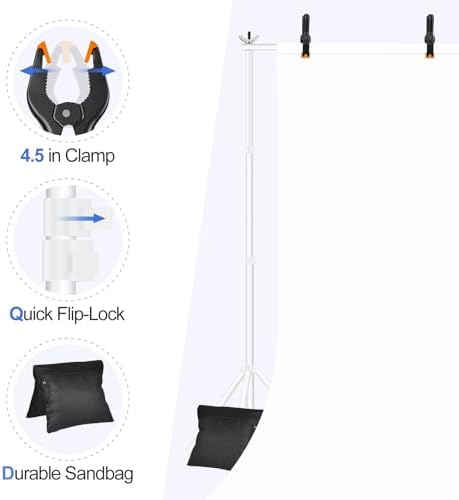 Backdrop Stand 10x7ft(WxH) Photo Studio Adjustable Background Stand Support kit with 2 Crossbars, 8 Clamps, 2, alternate view