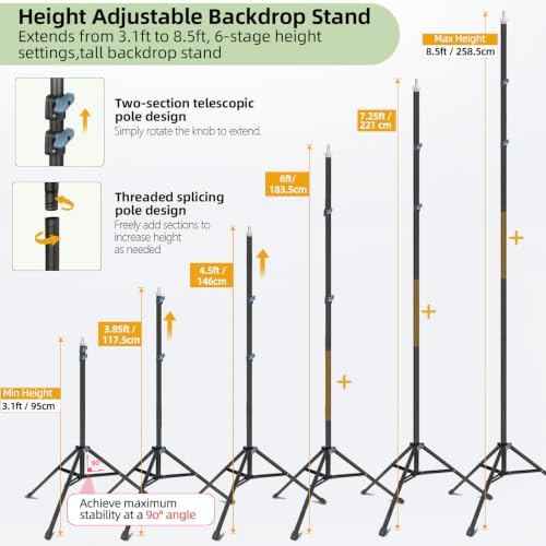 Backdrop Stand 10x8.5ft(WxH)-7 Widths Adjustable Heavy Duty Photo Studio Photography Background Stand Frame, alternate view 3