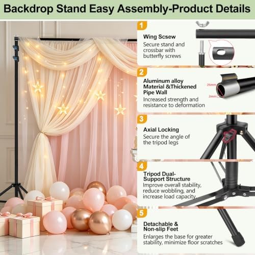 Backdrop Stand 10x8.5ft(WxH)-7 Widths Adjustable Heavy Duty Photo Studio Photography Background Stand Frame, alternate view 5