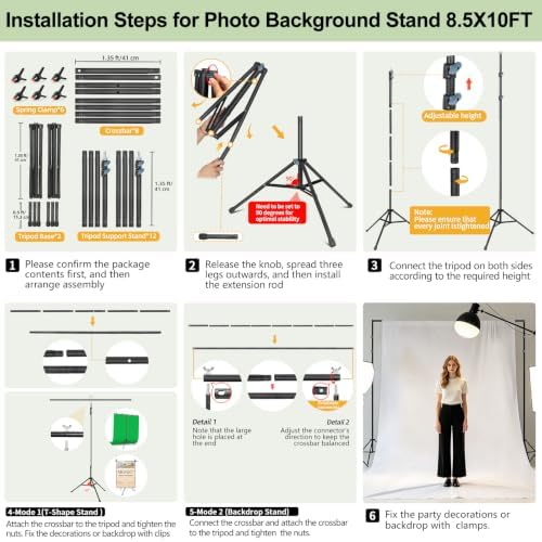 Backdrop Stand 10x8.5ft(WxH)-7 Widths Adjustable Heavy Duty Photo Studio Photography Background Stand Frame, alternate view 7