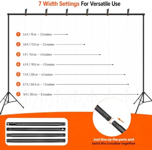 Backdrop Stand 10x9.2 Ft (WxH), 7 Widths Adjustable Background Stand in 10x9.2FT in Black, alternate view 2