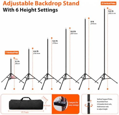 Backdrop Stand 10x9.2 Ft (WxH), 7 Widths Adjustable Background Stand in 10x9.2FT in Black, alternate view 3