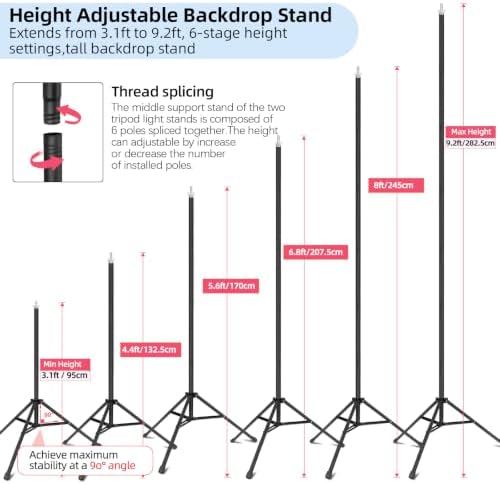 Backdrop Stand 10x9.2ft(WxH) Heavy Duty Adjustable Photo Studio Background Stand Support kit with 6 Clamps 2, alternate view