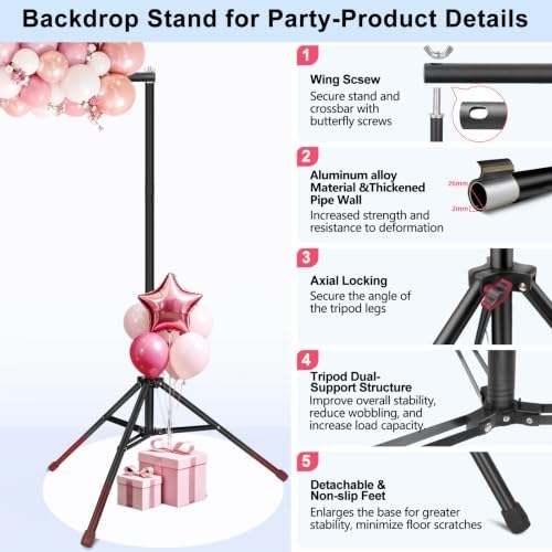 Backdrop Stand 10x9.2ft(WxH) Heavy Duty Adjustable Photo Studio Background Stand Support kit with 6 Clamps 2, alternate view