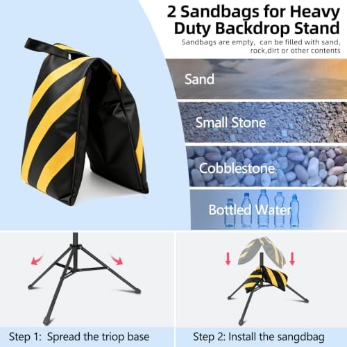 Backdrop Stand 10x9.2ft(WxH) Heavy Duty Adjustable Photo Studio Background Stand Support kit with 6 Clamps 2, alternate view