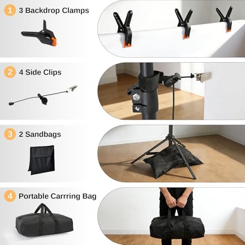 Backdrop Stand, 6.4ft x 10ft Adjustable Photo Background Stand with Carry Bag for Photography Photo Video, alternate view 5