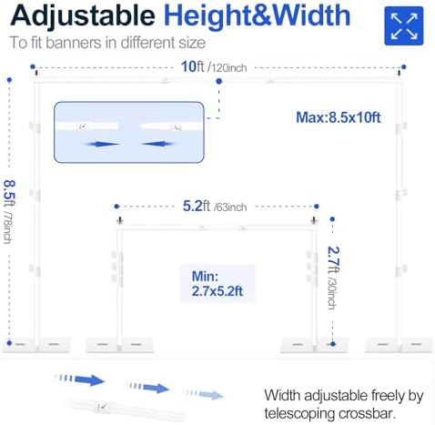 Backdrop Stand 8.5x10ft Adjustable Photo Background Support Poles in 8.5x10ft, alternate view 2