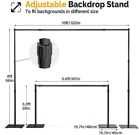 Backdrop Stand, 8x10 ft Adjustable Photo Backdrop Stand Kit, Heavy Duty Backdrop Stand with Steel Base for, alternate view 5