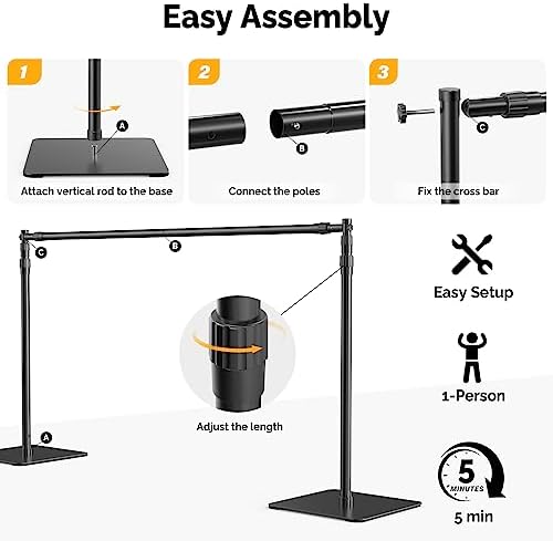 Backdrop Stand, 8x10 ft Adjustable Photo Backdrop Stand Kit, Heavy Duty Backdrop Stand with Steel Base for, alternate view 6