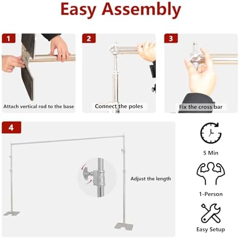 Backdrop Stand, 8x10 ft Adjustable Photo Backdrop Stand Kit, Heavy Duty Backdrop Stand with Steel Base for, alternate view 4