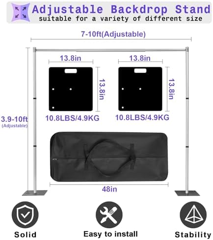 Backdrop Stand Heavy Duty 10x10Ft, Adjustable Metal Frame Pipe and Drape, Background Stand for Wedding Birthday, alternate