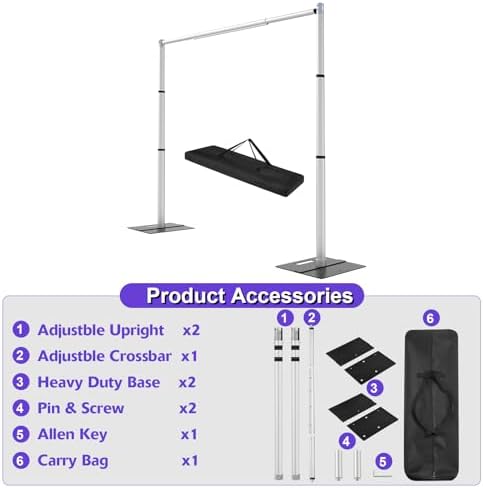 Backdrop Stand Heavy Duty 10x10Ft, Adjustable Metal Frame Pipe and Drape, Background Stand for Wedding Birthday, alternate