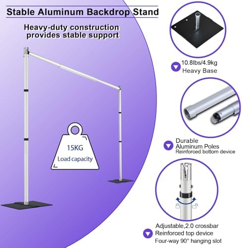 Backdrop Stand Heavy Duty 10x10Ft, Adjustable Metal Frame Pipe and Drape, Background Stand for Wedding Birthday, alternate